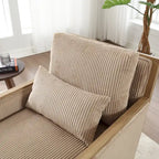 Sillón tapizado giratorio 360° en forma de barril, color beige/gris oscuro/camel, asiento individual