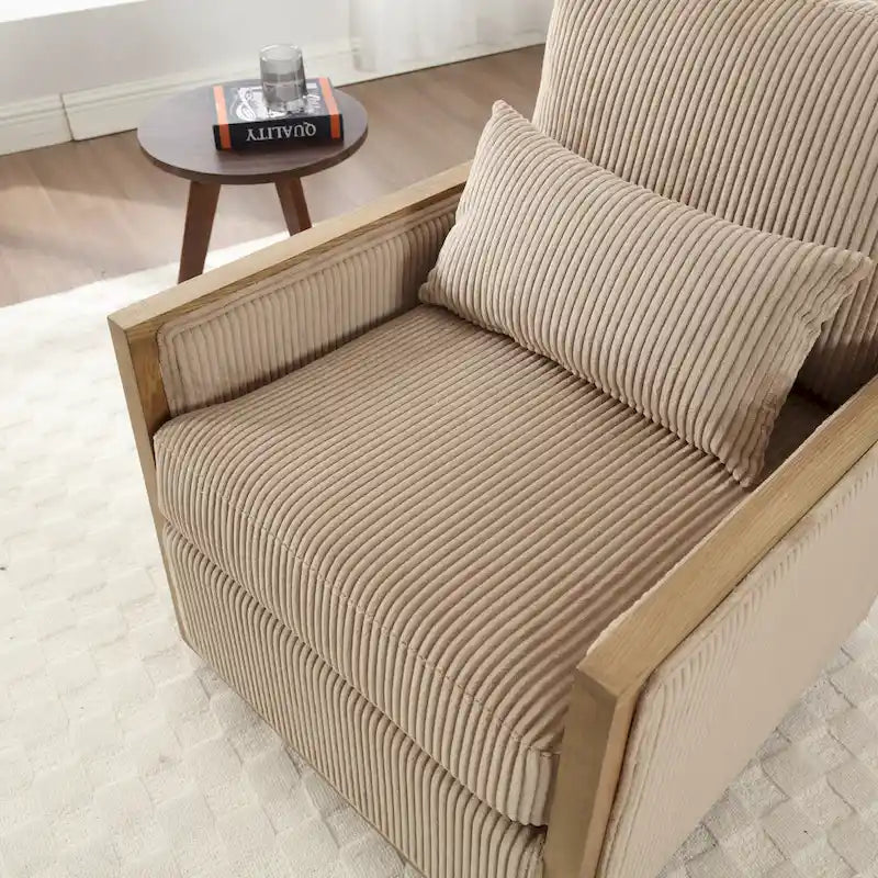 Sillón tapizado giratorio 360° en forma de barril, color beige/gris oscuro/camel, asiento individual