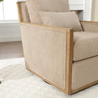 Sillón tapizado giratorio 360° en forma de barril, color beige/gris oscuro/camel, asiento individual