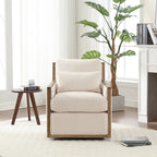 Sillón tapizado giratorio 360° en forma de barril, color beige/gris oscuro/camel, asiento individual