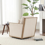 Sillón tapizado giratorio 360° en forma de barril, color beige/gris oscuro/camel, asiento individual