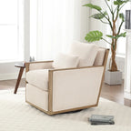 Sillón tapizado giratorio 360° en forma de barril, color beige/gris oscuro/camel, asiento individual