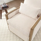 Sillón tapizado giratorio 360° en forma de barril, color beige/gris oscuro/camel, asiento individual