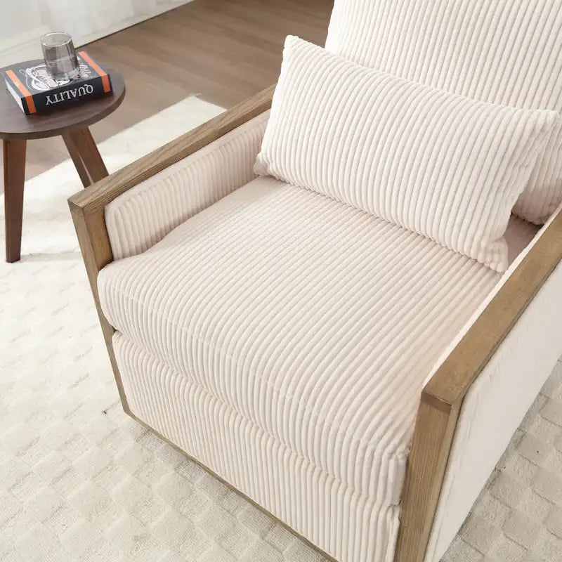 Sillón tapizado giratorio 360° en forma de barril, color beige/gris oscuro/camel, asiento individual