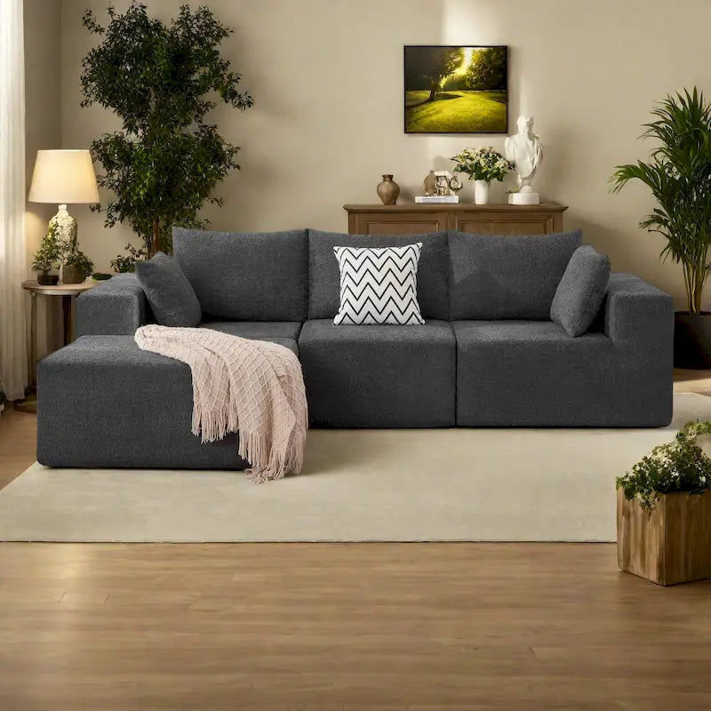 Sofá seccional modular en L, 4 plazas, blanco/negro