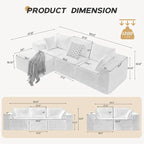 Sofá seccional modular en L, 4 plazas, blanco/negro