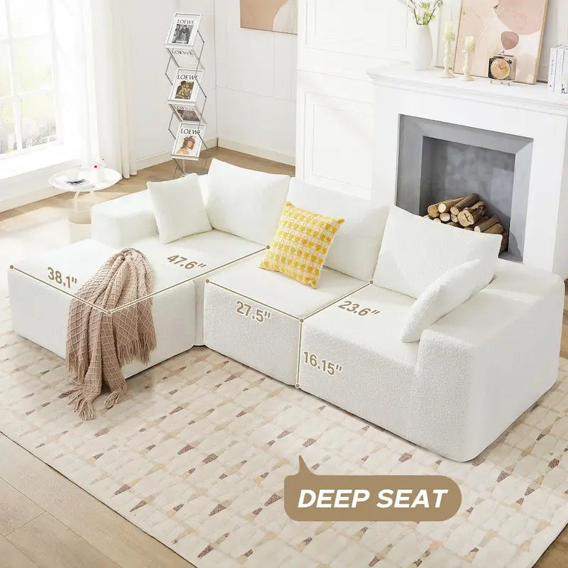 Sofá seccional modular en L, 4 plazas, blanco/negro