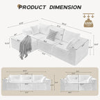 Sofá seccional modular en L, 4 plazas, blanco/negro