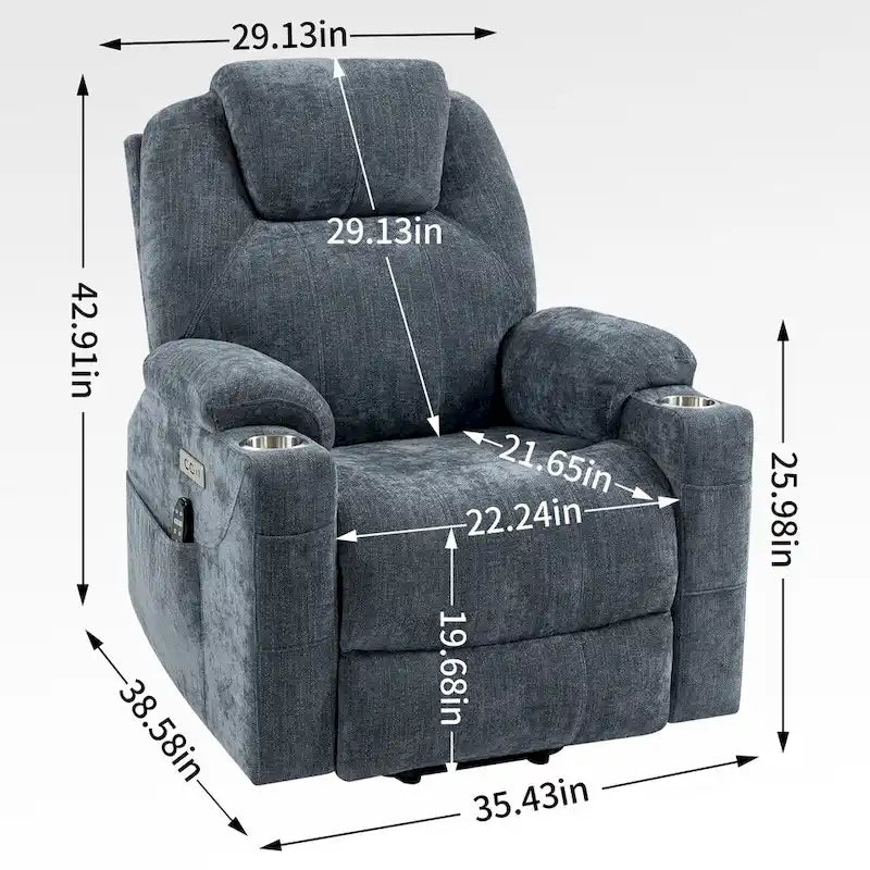 Sillón reclinable eléctrico, marrón/gris azulado, individual