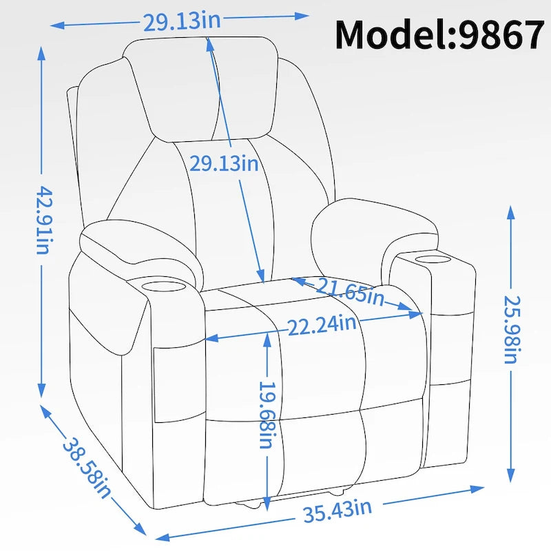 Sillón reclinable eléctrico, marrón/gris azulado, individual