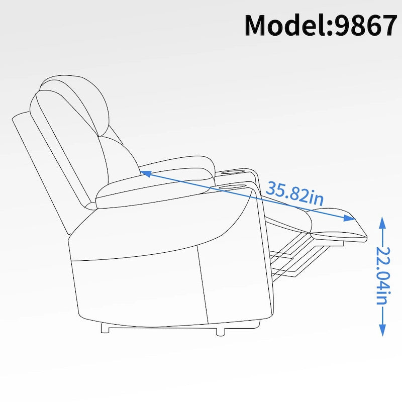 Sillón reclinable eléctrico, marrón/gris azulado, individual