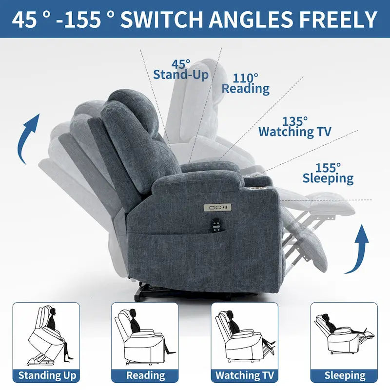 Sillón reclinable eléctrico, marrón/gris azulado, individual