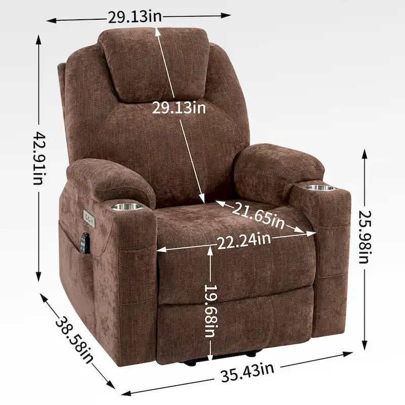 Sillón reclinable eléctrico, marrón/gris azulado, individual