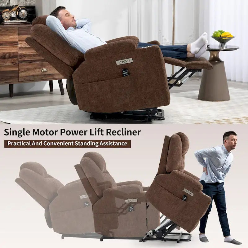 Sillón reclinable eléctrico, marrón/gris azulado, individual