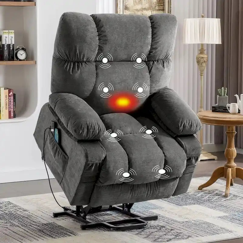 Sillón Reclinable Eléctrico con Calor y Masaje, Un Asiento, Azul / Marrón / Gris