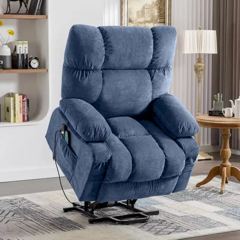Sillón Reclinable Eléctrico con Calor y Masaje, Un Asiento, Azul / Marrón / Gris