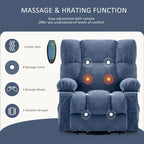 Sillón Reclinable Eléctrico con Calor y Masaje, Un Asiento, Azul / Marrón / Gris