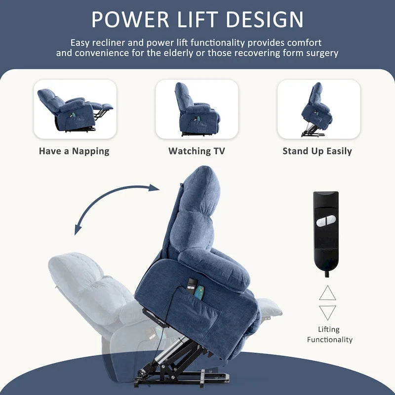 Sillón Reclinable Eléctrico con Calor y Masaje, Un Asiento, Azul / Marrón / Gris