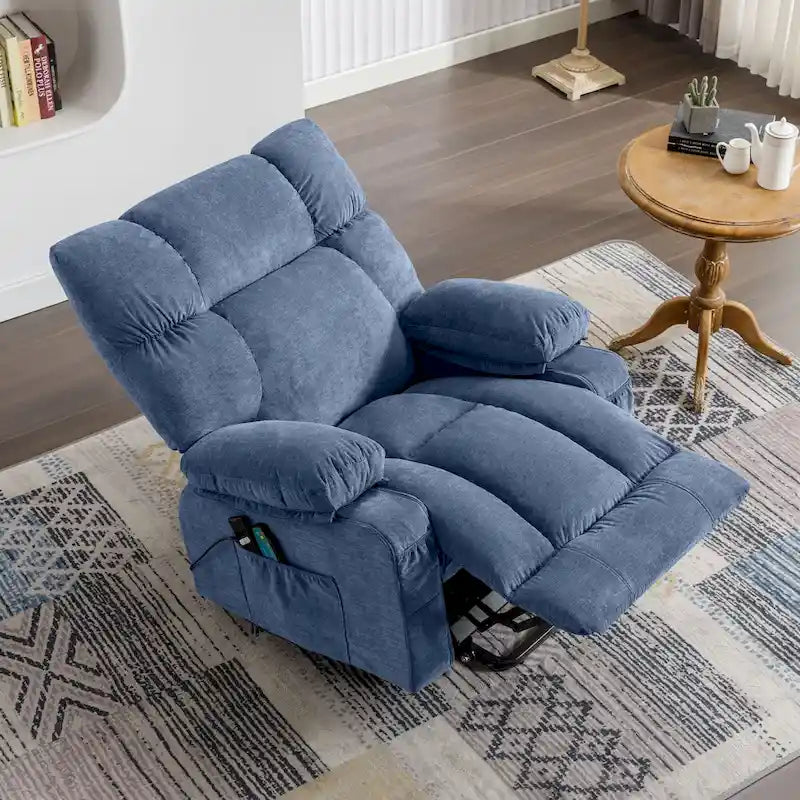 Sillón Reclinable Eléctrico con Calor y Masaje, Un Asiento, Azul / Marrón / Gris