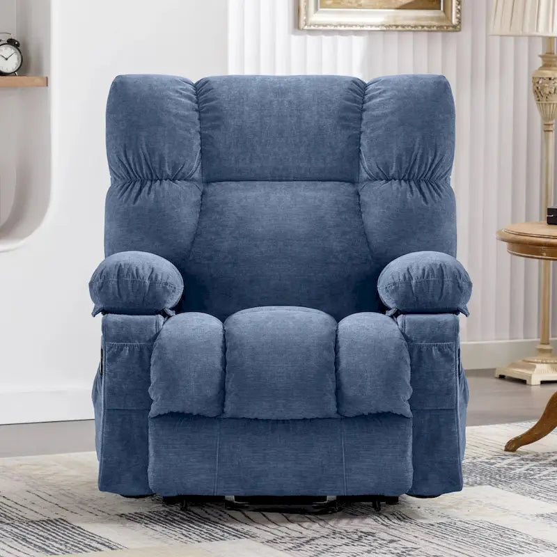 Sillón Reclinable Eléctrico con Calor y Masaje, Un Asiento, Azul / Marrón / Gris