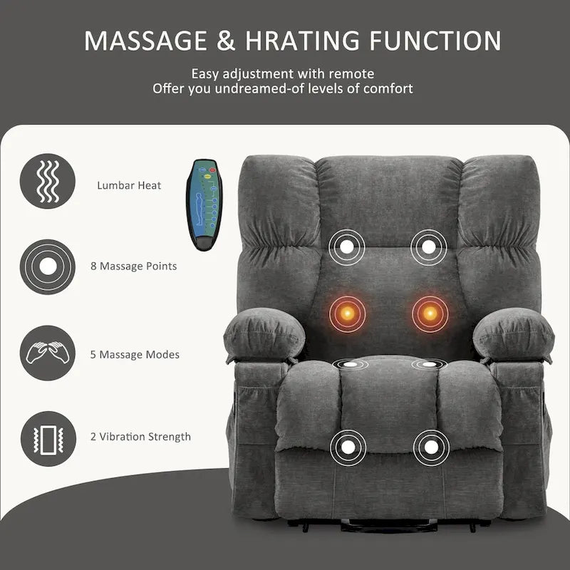 Sillón Reclinable Eléctrico con Calor y Masaje, Un Asiento, Azul / Marrón / Gris