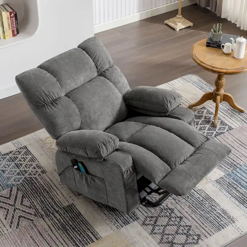 Sillón Reclinable Eléctrico con Calor y Masaje, Un Asiento, Azul / Marrón / Gris