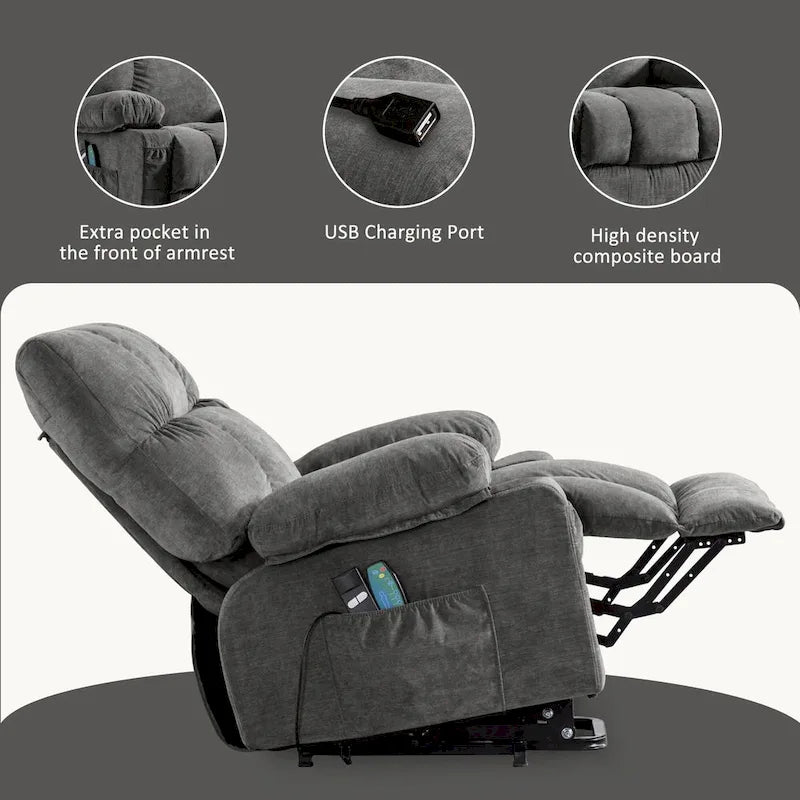 Sillón Reclinable Eléctrico con Calor y Masaje, Un Asiento, Azul / Marrón / Gris