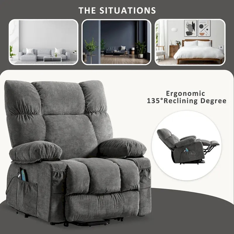 Sillón Reclinable Eléctrico con Calor y Masaje, Un Asiento, Azul / Marrón / Gris