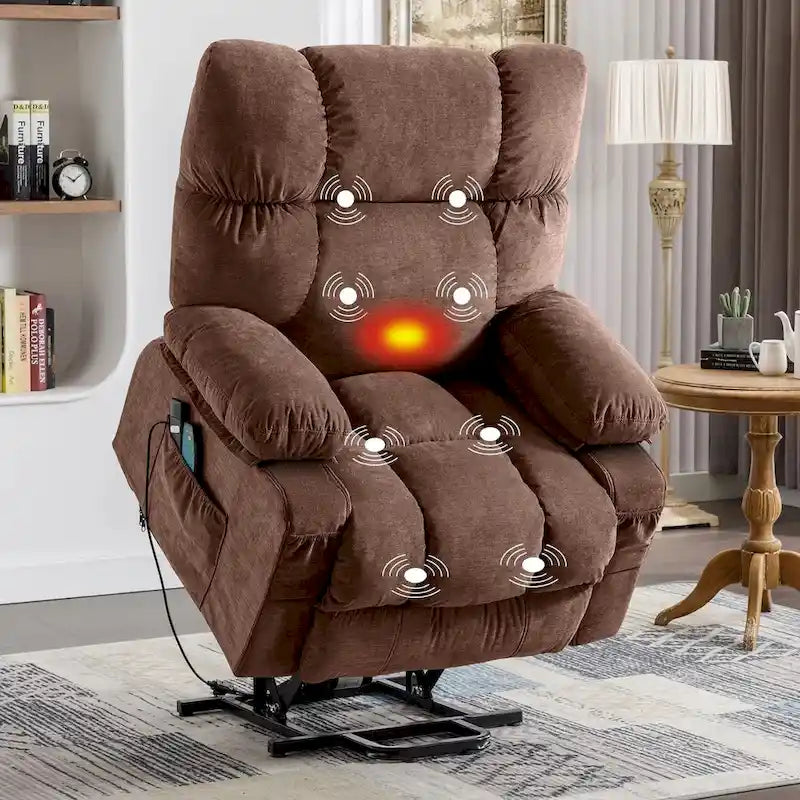 Sillón Reclinable Eléctrico con Calor y Masaje, Un Asiento, Azul / Marrón / Gris