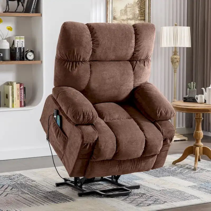 Sillón Reclinable Eléctrico con Calor y Masaje, Un Asiento, Azul / Marrón / Gris