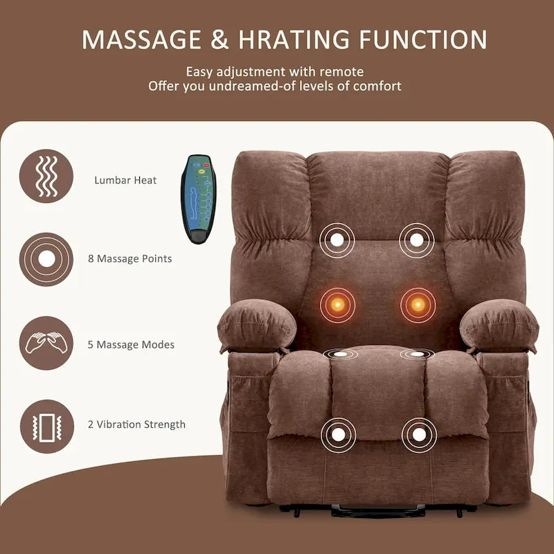 Sillón Reclinable Eléctrico con Calor y Masaje, Un Asiento, Azul / Marrón / Gris