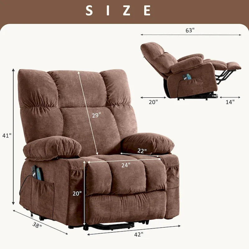Sillón Reclinable Eléctrico con Calor y Masaje, Un Asiento, Azul / Marrón / Gris