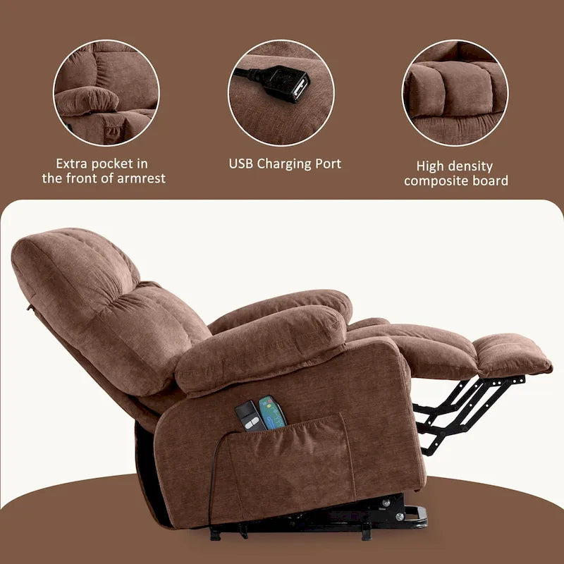 Sillón Reclinable Eléctrico con Calor y Masaje, Un Asiento, Azul / Marrón / Gris