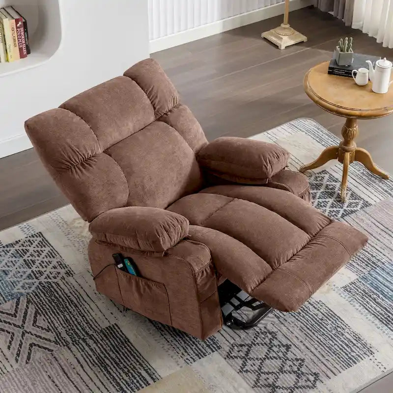 Sillón Reclinable Eléctrico con Calor y Masaje, Un Asiento, Azul / Marrón / Gris