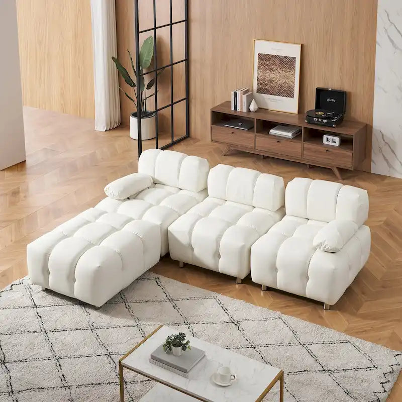 Sofá seccional plegable de 4 plazas con chaise longue, negro/naranja/blanco