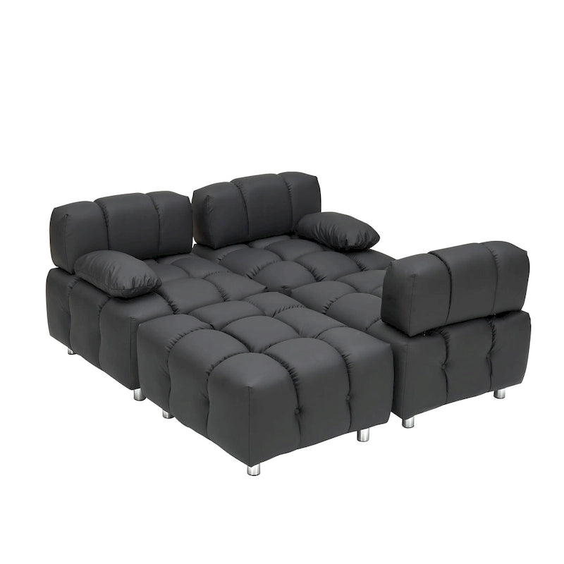 Sofá seccional plegable de 4 plazas con chaise longue, negro/naranja/blanco