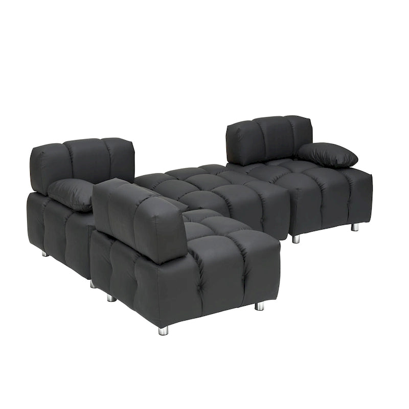 Sofá seccional plegable de 4 plazas con chaise longue, negro/naranja/blanco