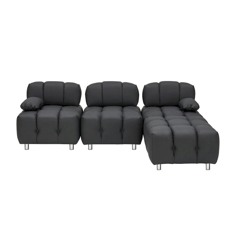 Sofá seccional plegable de 4 plazas con chaise longue, negro/naranja/blanco