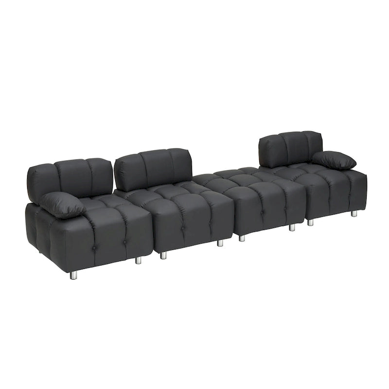 Sofá seccional plegable de 4 plazas con chaise longue, negro/naranja/blanco