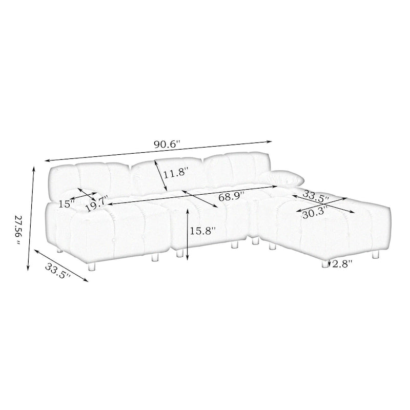 Sofá seccional plegable de 4 plazas con chaise longue, negro/naranja/blanco