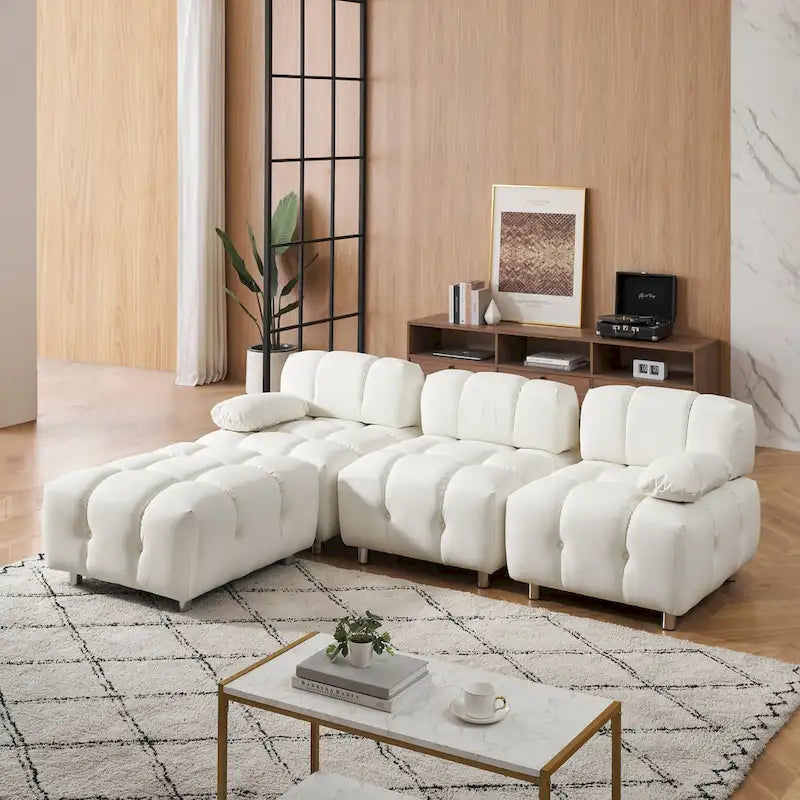 Sofá seccional plegable de 4 plazas con chaise longue, negro/naranja/blanco