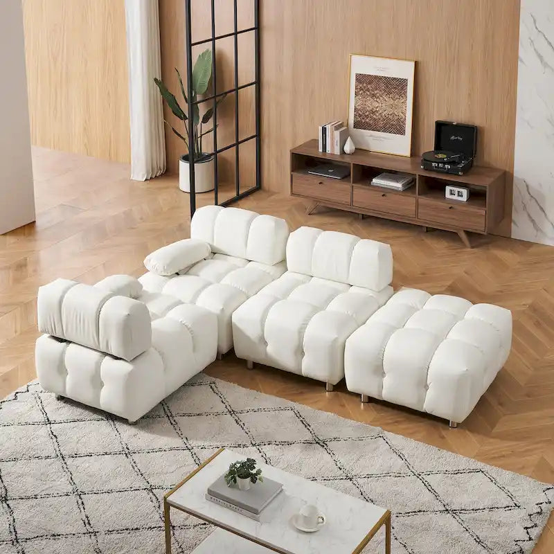 Sofá seccional plegable de 4 plazas con chaise longue, negro/naranja/blanco