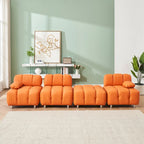Sofá seccional plegable de 4 plazas con chaise longue, negro/naranja/blanco