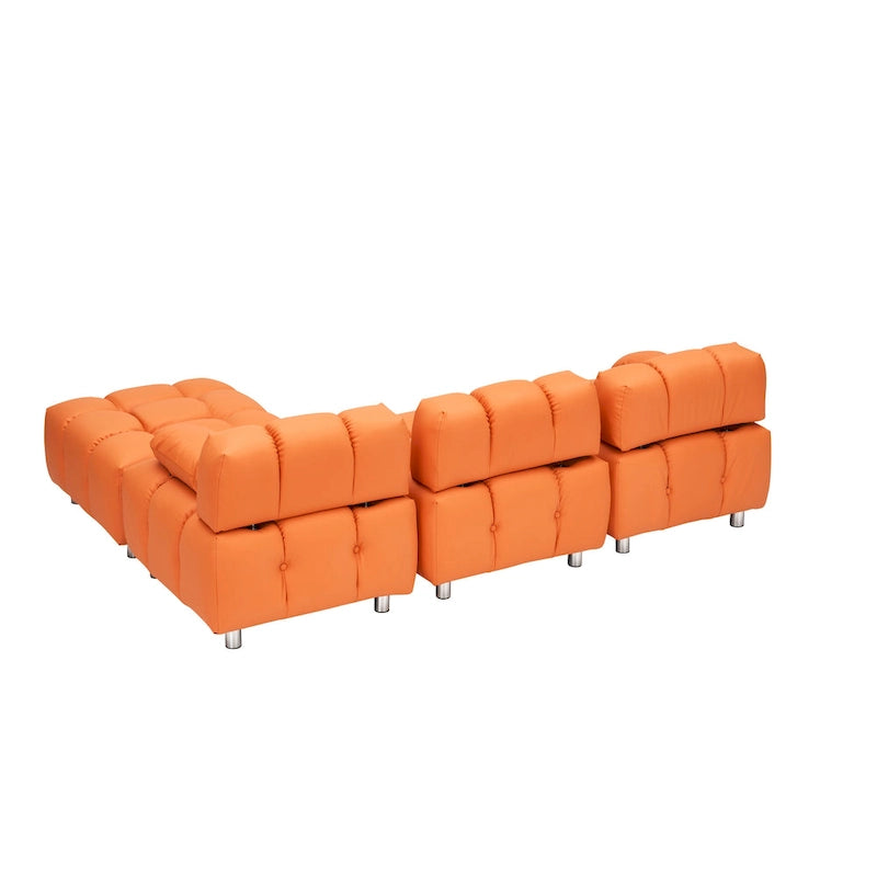 Sofá seccional plegable de 4 plazas con chaise longue, negro/naranja/blanco