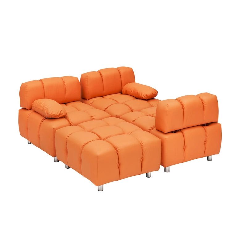 Sofá seccional plegable de 4 plazas con chaise longue, negro/naranja/blanco