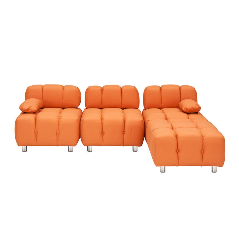 Sofá seccional plegable de 4 plazas con chaise longue, negro/naranja/blanco