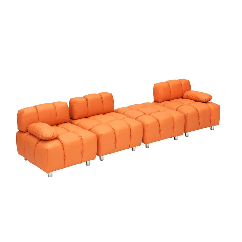Sofá seccional plegable de 4 plazas con chaise longue, negro/naranja/blanco