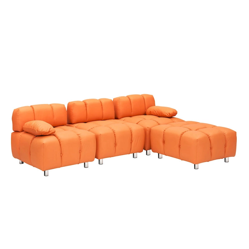 Sofá seccional plegable de 4 plazas con chaise longue, negro/naranja/blanco
