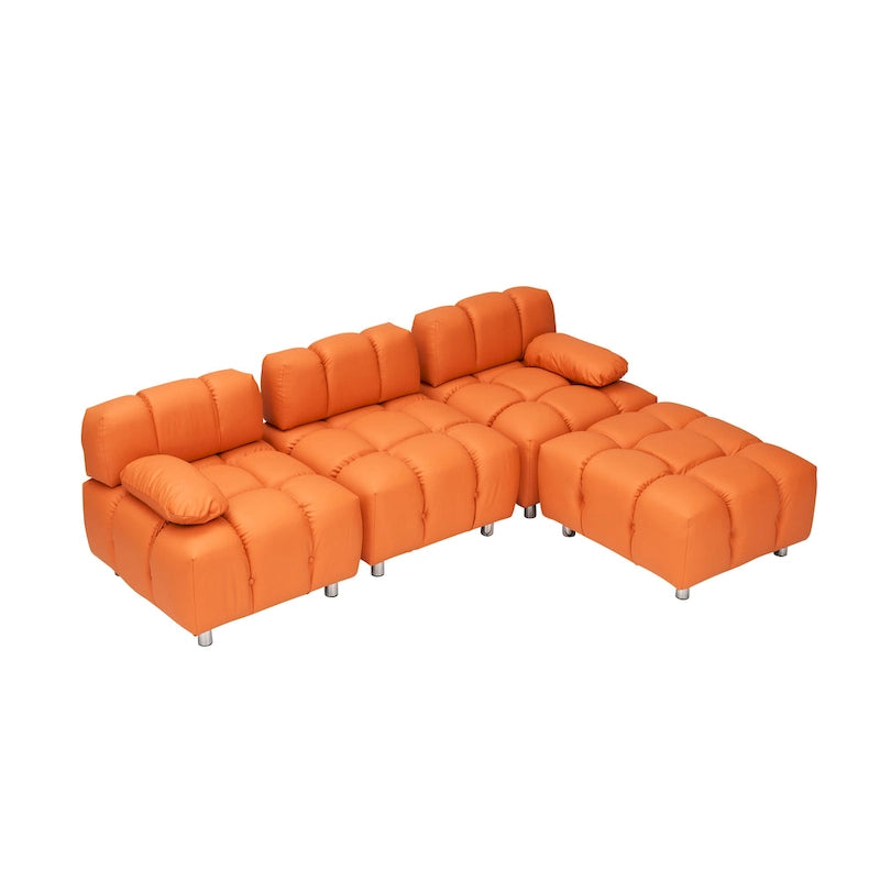 Sofá seccional plegable de 4 plazas con chaise longue, negro/naranja/blanco