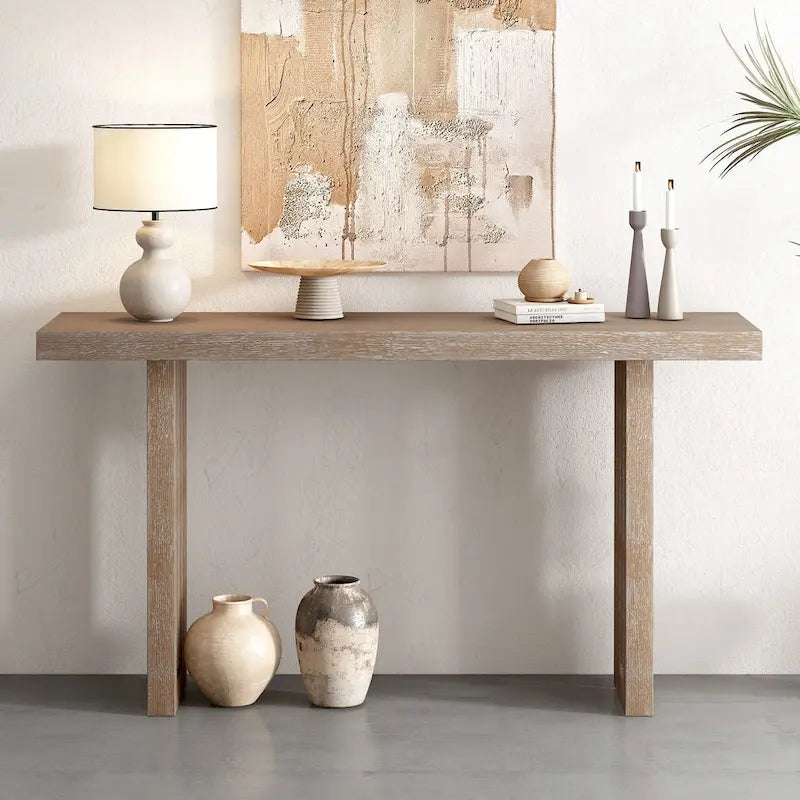 Mesa Consola de 150 cm, Natural/Negro, MDF + Chapa de Roble, Requiere Ensamblaje por 1 Persona, Recibidor y Sala de Estar